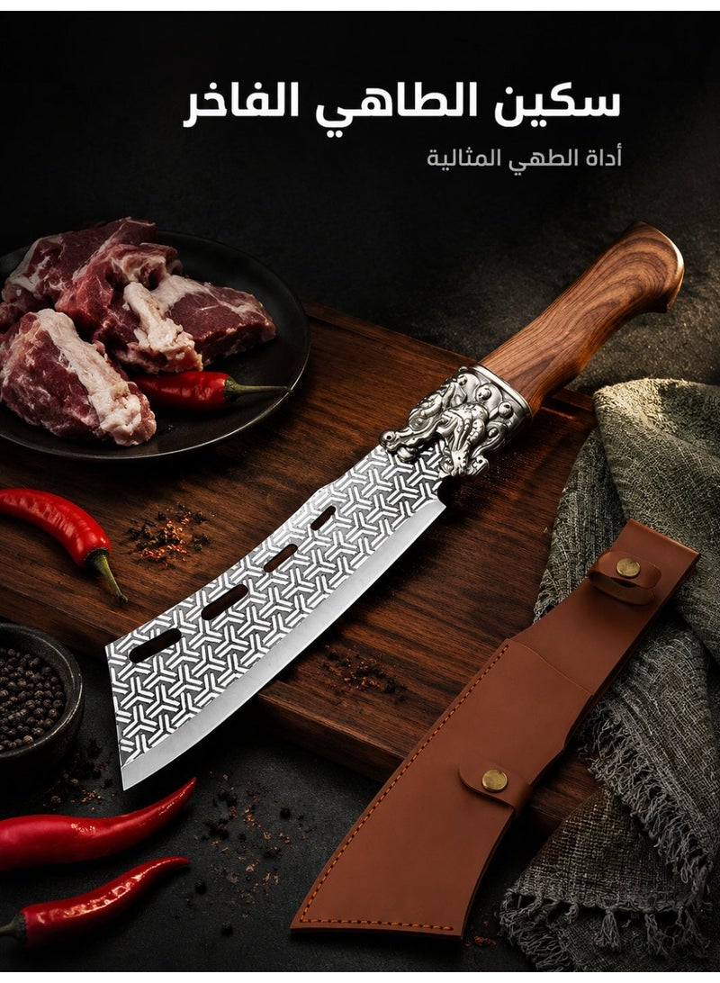 سكين مطبخ متعدد الاستخدامات شديد التحمل، مصنوع من الفولاذ المقاوم للصدأ عالي الكربون بمقبض خشبي، حادة لقطع اللحم والعظام والخضروات - Image 2