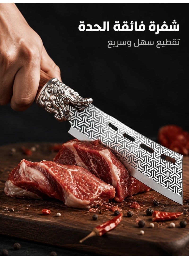 سكين مطبخ متعدد الاستخدامات شديد التحمل، مصنوع من الفولاذ المقاوم للصدأ عالي الكربون بمقبض خشبي، حادة لقطع اللحم والعظام والخضروات - Image 3