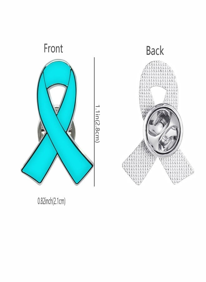 cogont 20pcs Teal Green Ribbon Awareness Pin Cervical Ovarian Cancer Awareness Brooch Hope Enamel Lapel Pins - Image 2