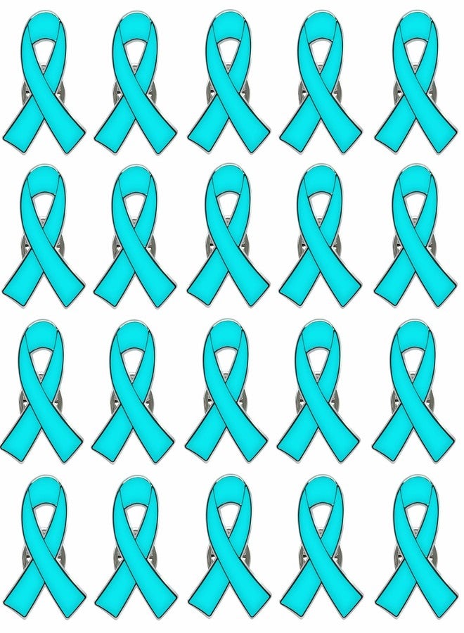 cogont 20pcs Teal Green Ribbon Awareness Pin Cervical Ovarian Cancer Awareness Brooch Hope Enamel Lapel Pins - Image 1