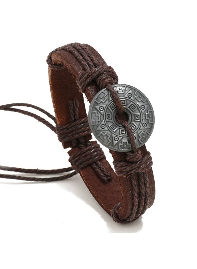 Goolsky سوار جلد طبيعي مضفر يدويًا ومصنوع من سبائك – سوار جلد بقري عتيق للرجال والنساء - Image 2