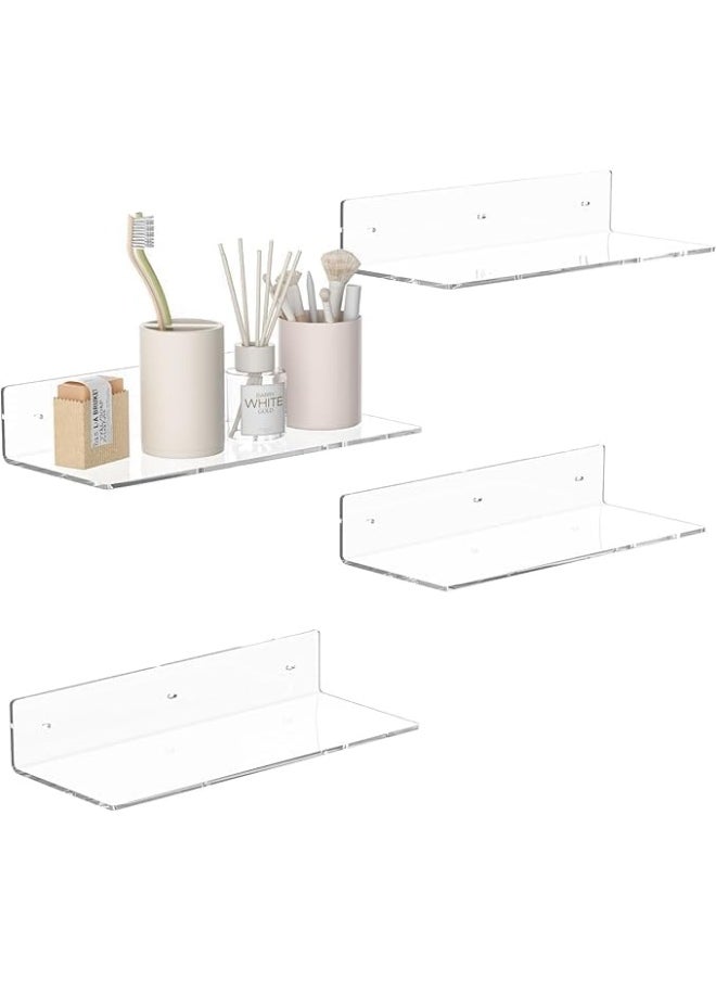 Horoof Home Horoof Home® 4 Pack Acrylic clear Wall Shelves – Floating Wall-Mounted Display for Bathroom, Bedroom & Office – Invisible Storage Organizer  - Image 1