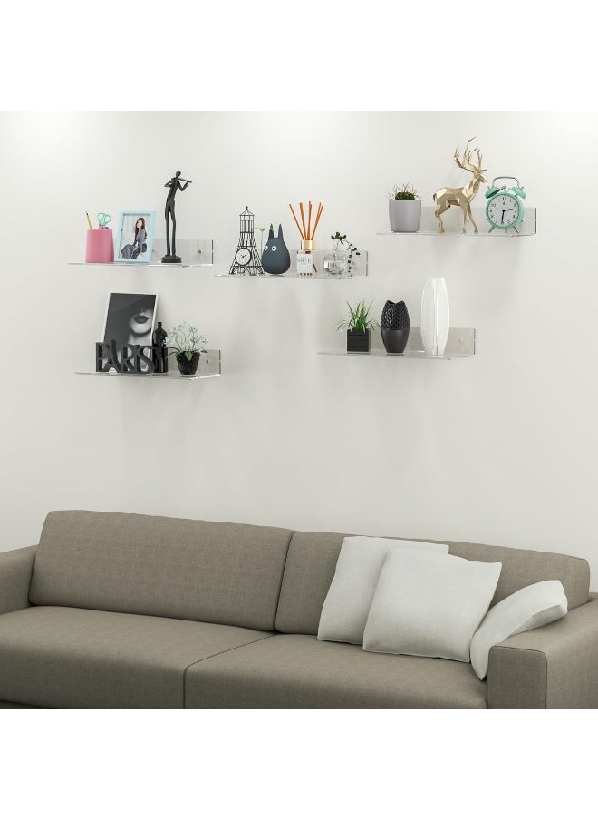 Horoof Home Horoof Home® 4 Pack Acrylic clear Wall Shelves – Floating Wall-Mounted Display for Bathroom, Bedroom & Office – Invisible Storage Organizer  - Image 5