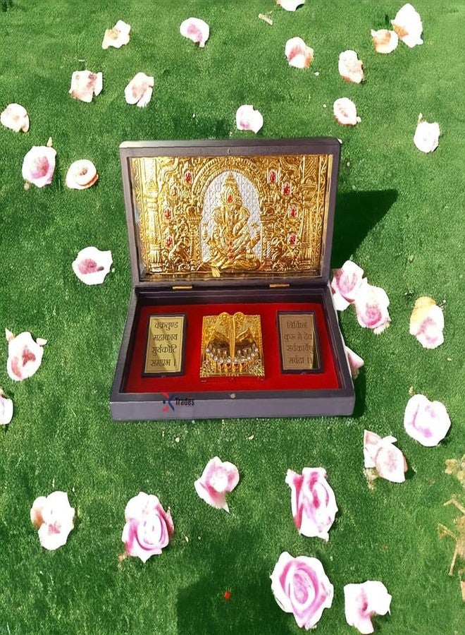 DK trades® Gold Plated Lord Ganesha ji Pooja Box - Premium Gold Ganesha | Pocket Temple Ganesha Ji | Unique Home, Office Gift - Image 1