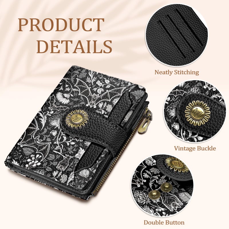 Icycay Goth Gothic Bat Small Wallet Women RFID Blocking Bifold, Credit Card Holder, Zipper Coin Pocket, PU Leather, Funny, Compact, Travel, 4 ID Window, 14 Card Slots, Cash Purse, Ladies Woman Female - Image 5