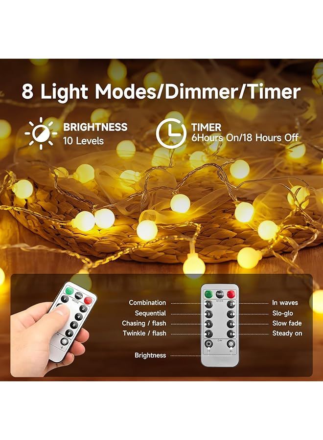 erorex Diwali Globe String Lights 33Ft 100Leds Fairy Lights With 8 Mode Remote Battery Powered Waterproof Indoor Outdoor Lights Decorative For Diwali Ramadan Eid Al Fitr Warm White - Image 3