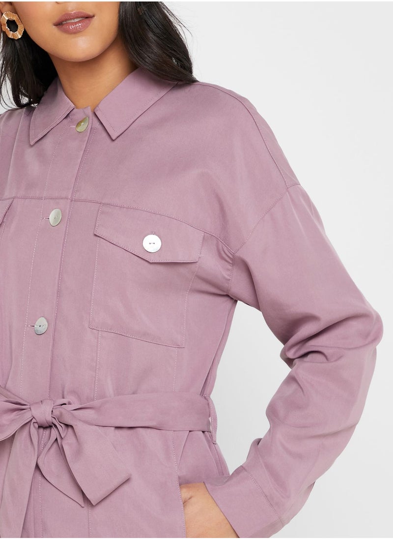 Native Youth Tencel Belted Longline Shirt  - Image 3