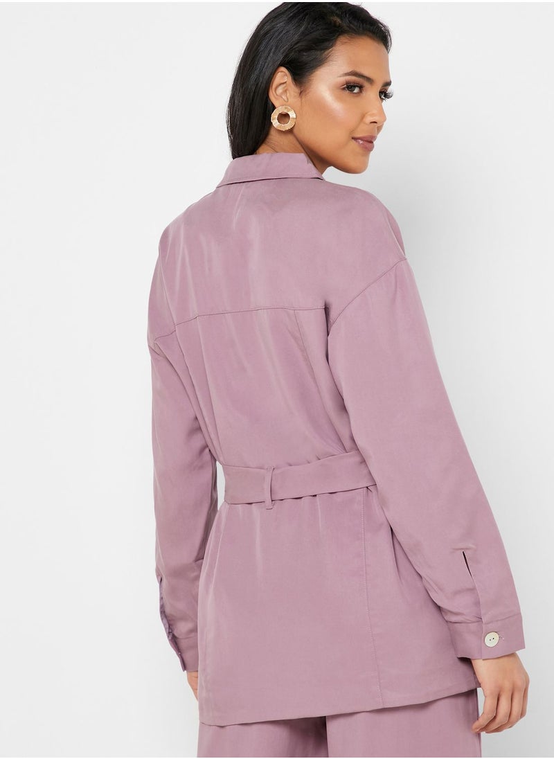 Native Youth Tencel Belted Longline Shirt  - Image 2