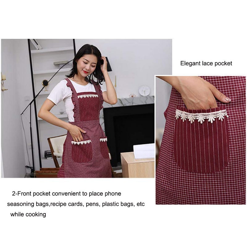 Sefiron Cute Apron for Women with Pockets, Comfortable Kitchen Apron, Perfect for Cafe Shop, Baking, Gardening, Cooking, Red â€¦ - Image 3