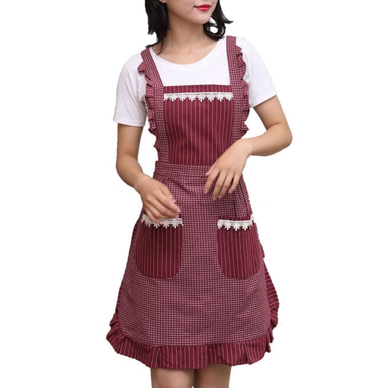 Sefiron Cute Apron for Women with Pockets, Comfortable Kitchen Apron, Perfect for Cafe Shop, Baking, Gardening, Cooking, Red â€¦ - Image 1