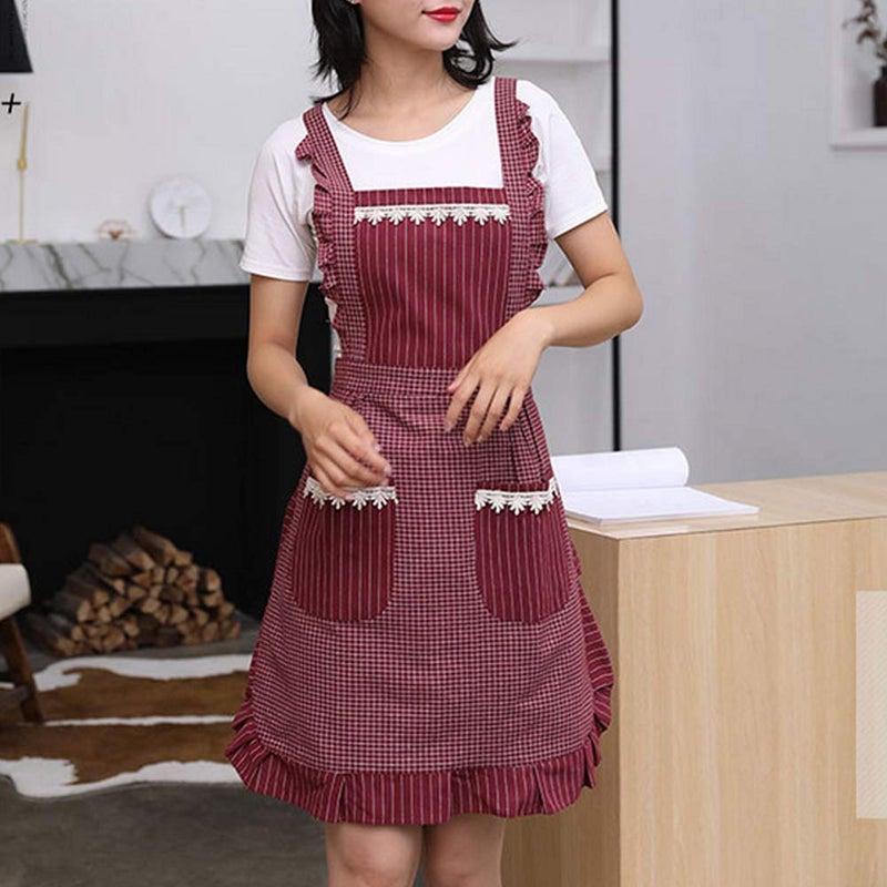 Sefiron Cute Apron for Women with Pockets, Comfortable Kitchen Apron, Perfect for Cafe Shop, Baking, Gardening, Cooking, Red â€¦ - Image 5
