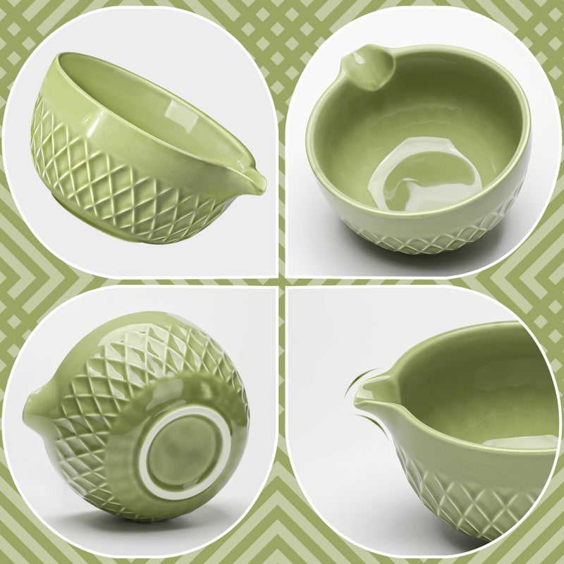 Doasuwish Matcha Whisk Set, 7 Pcs Matcha Kit, Ceramic Matcha Set Includes Matcha Bowl with Spout, Matcha Whisk and Holder, Bamboo Scoop, Scoop Rest, Sifter and Tea Towel (Matcha Green) - Image 3