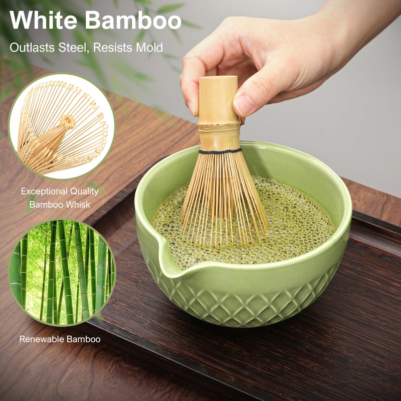 Doasuwish Matcha Whisk Set, 7 Pcs Matcha Kit, Ceramic Matcha Set Includes Matcha Bowl with Spout, Matcha Whisk and Holder, Bamboo Scoop, Scoop Rest, Sifter and Tea Towel (Matcha Green) - Image 5