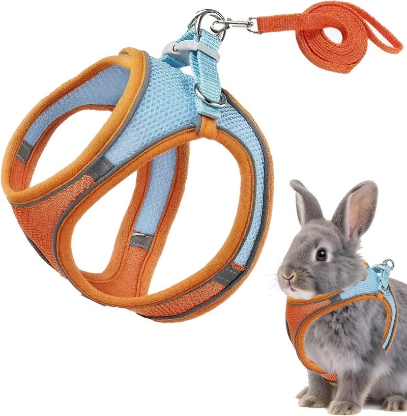 Escape Proof Rabbit Harness And Leash Set - Adjustable Breathable Mesh Reflective Chest Strap For Small Pet Outdoor Walking - Image 1