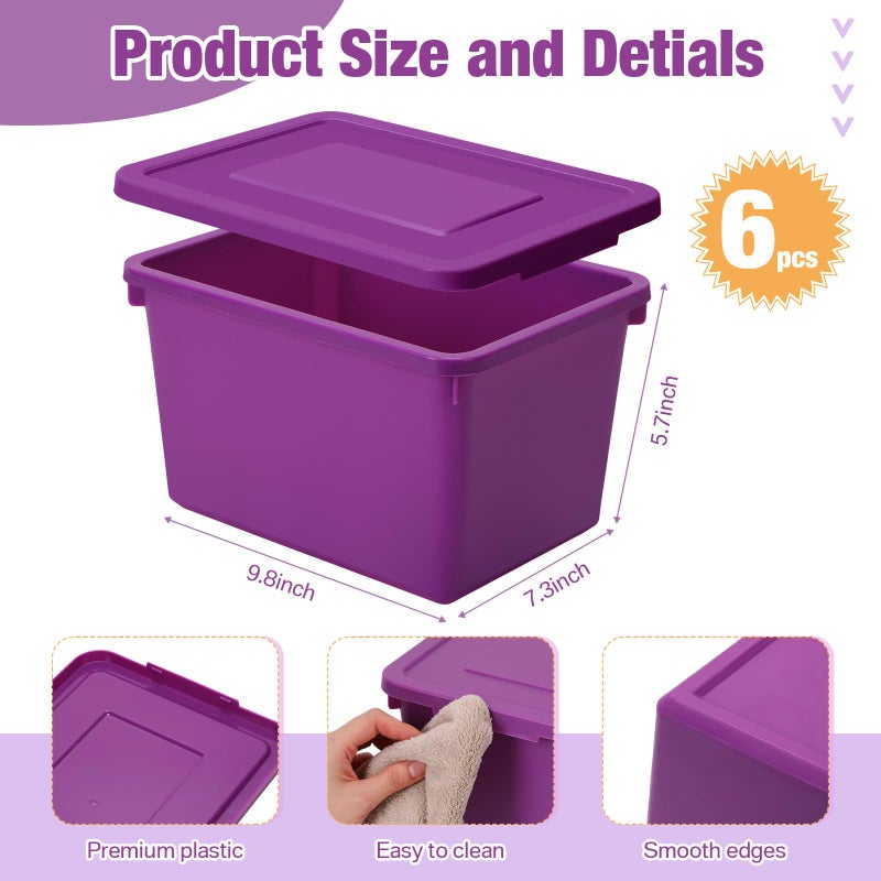 Potchen 6 Pack Cute Plastic Storage Bins with Snap Tight Lids Small Stackable Storage Boxes 9.8" Ã—7.3" Ã—5.7" Storing Totes for Organizing Craft Office Supplies (Colorful) - Image 2