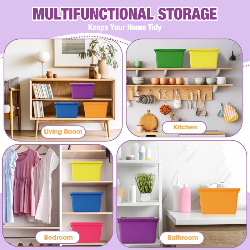 Potchen 6 Pack Cute Plastic Storage Bins with Snap Tight Lids Small Stackable Storage Boxes 9.8" Ã—7.3" Ã—5.7" Storing Totes for Organizing Craft Office Supplies (Colorful) - Image 4