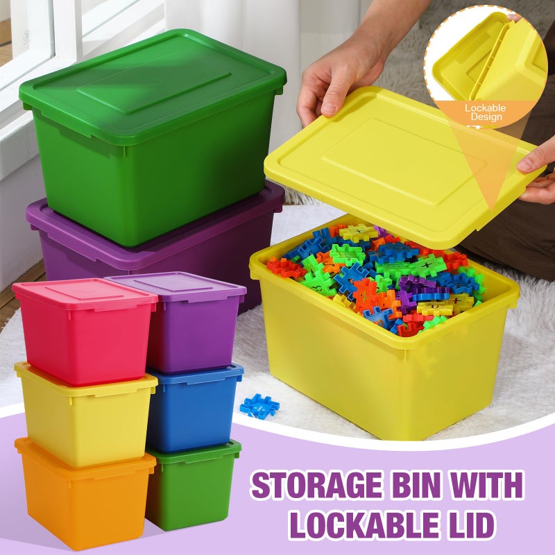 Potchen 6 Pack Cute Plastic Storage Bins with Snap Tight Lids Small Stackable Storage Boxes 9.8" Ã—7.3" Ã—5.7" Storing Totes for Organizing Craft Office Supplies (Colorful) - Image 5