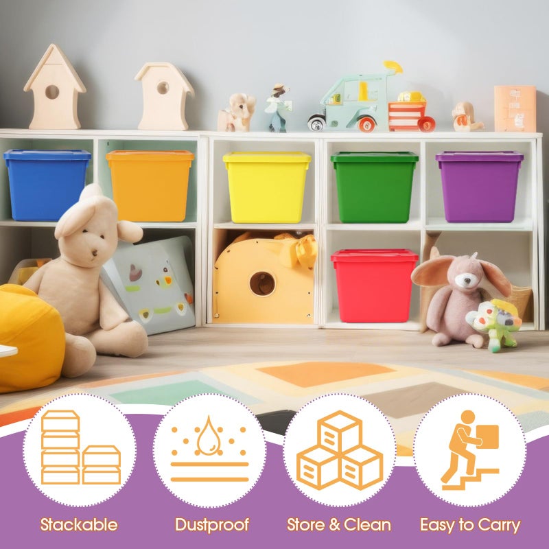 Potchen 6 Pack Cute Plastic Storage Bins with Snap Tight Lids Small Stackable Storage Boxes 9.8" Ã—7.3" Ã—5.7" Storing Totes for Organizing Craft Office Supplies (Colorful) - Image 3