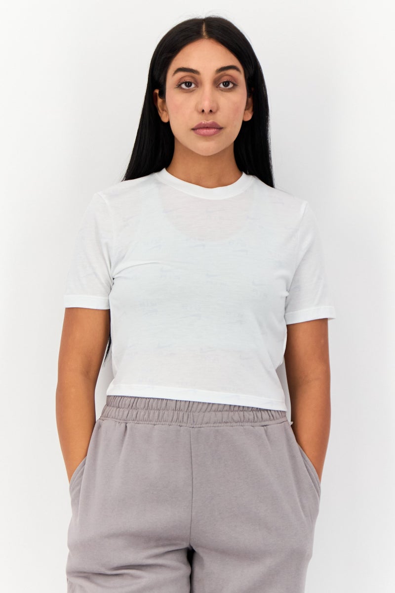 Nike Women Slim Fit Short Sleeves Outdoor Crop T-Shirt, White  - Image 1