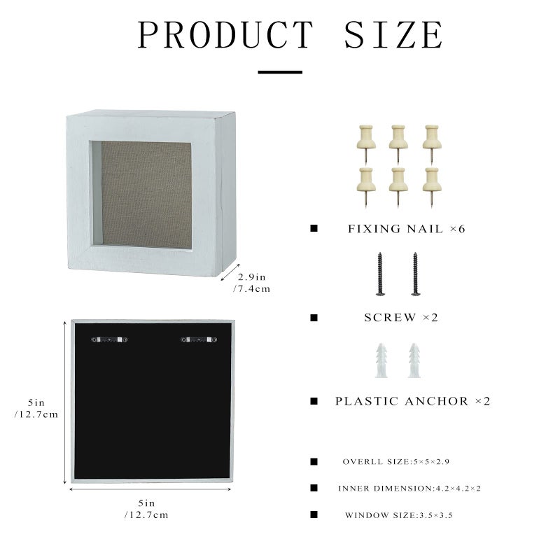 Freezing point Shadow Box Frame 5x5 Shadow Boxes Display Case with Linen Back Memorabilia Awards Medals Bouquet Photos Picture Badge Wedding Memory Box for Keepsakes Small Pin Board White - Image 5