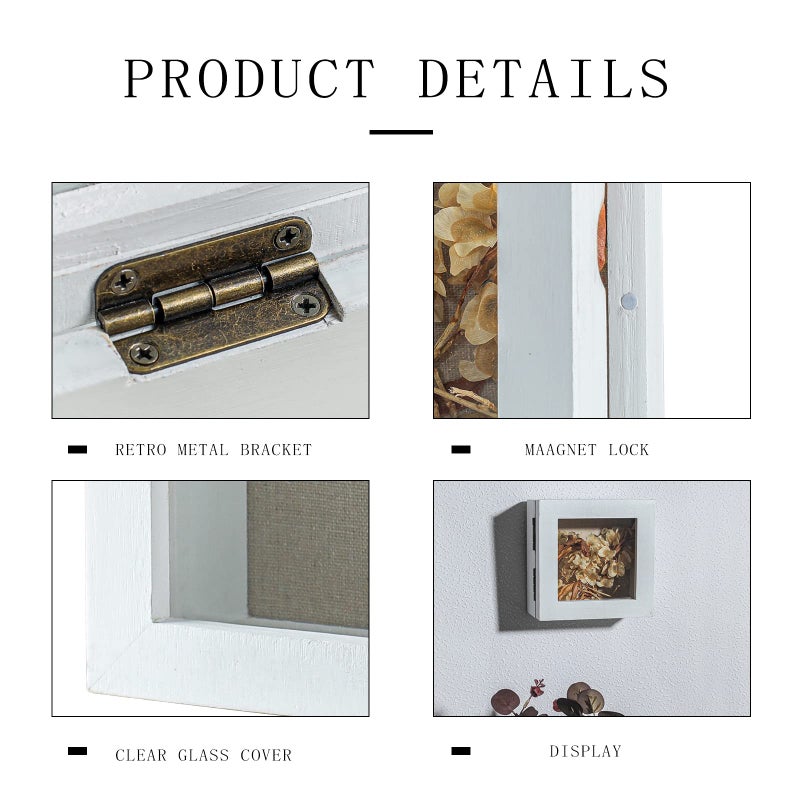 Freezing point Shadow Box Frame 5x5 Shadow Boxes Display Case with Linen Back Memorabilia Awards Medals Bouquet Photos Picture Badge Wedding Memory Box for Keepsakes Small Pin Board White - Image 4