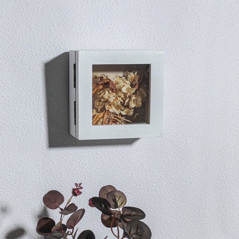 Freezing point Shadow Box Frame 5x5 Shadow Boxes Display Case with Linen Back Memorabilia Awards Medals Bouquet Photos Picture Badge Wedding Memory Box for Keepsakes Small Pin Board White - Image 3