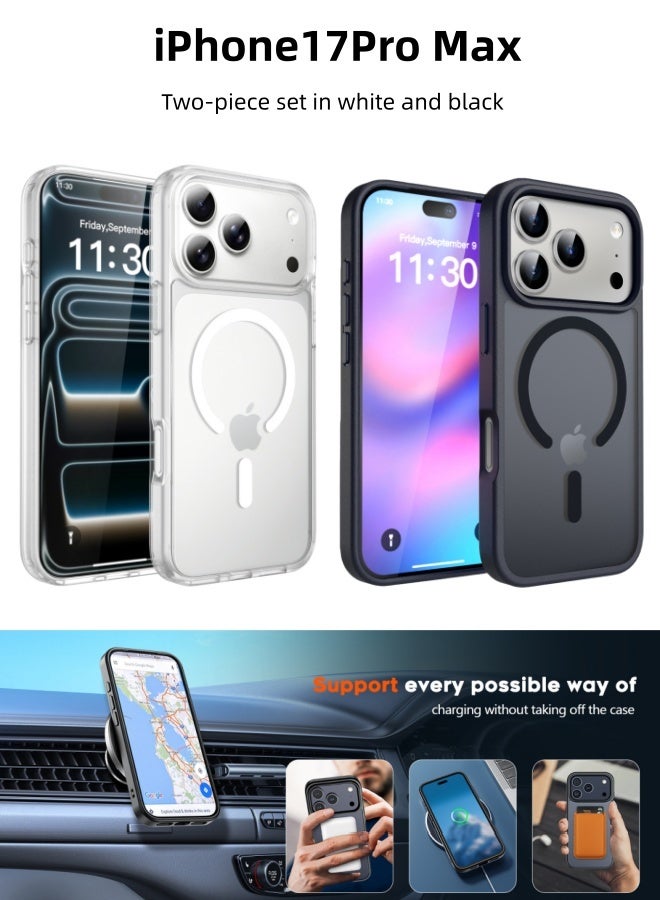 أفضل ذروة حالة هاتف لآيفون 17 Pro Max، مغناطيسية غير لامعة، متوافقة مع MagSafe، مقاومة للصدمات والسقوط، ملمس أملس (مجموعة من قطعتين باللونين الأسود والأبيض). - Image 1