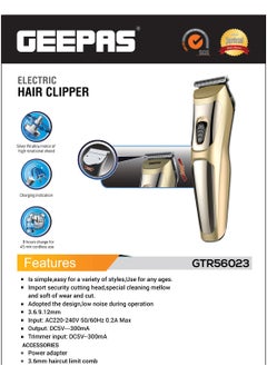 Geepas GTR56023 Electric hair clipper/ Trimmer, 45 mins cordless use, Cordless trimmer, Rechargeable Hair Clipper, Perfect For Salon And In House Styling - pzsku/ZA377A5A8377BCB342039Z/45/_/1694003187/9a38e7ce-8580-4354-801b-7d8ca2794aa5