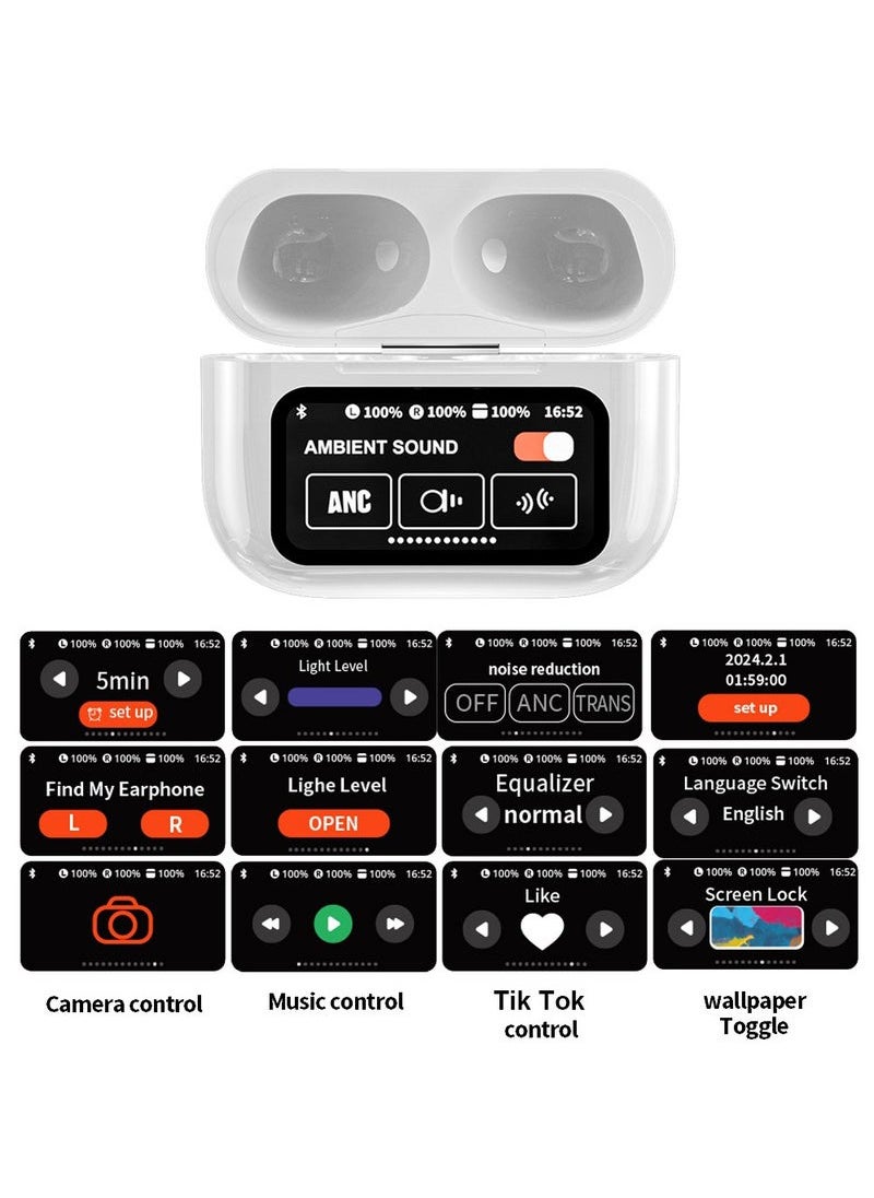 TWS Bluetooth 5.4 Wireless In-Ear Headset Ultra-Low Latency Music Bluetooth Earphones and 360° Stereo Sound Bluetooth Earbuds with Touch Screen Display Bluetooth Headphones with TIK TOK Control