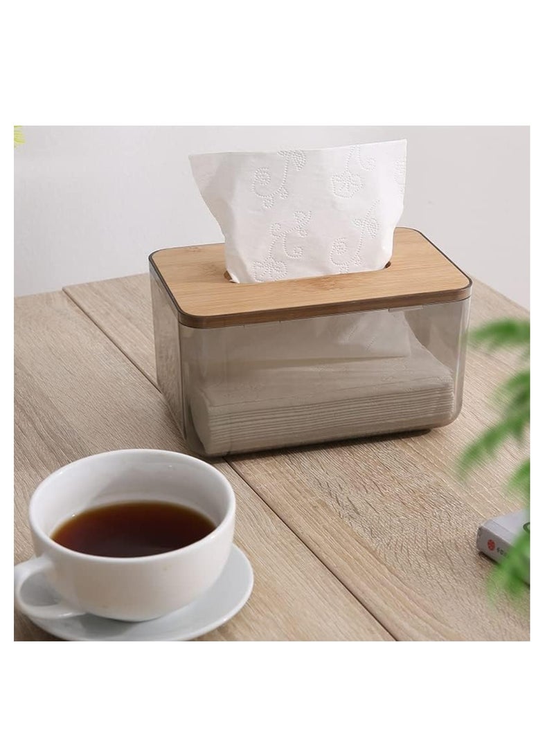 Acrylic Tissue Box with Bamboo Lid for Desk Organization - Image 1
