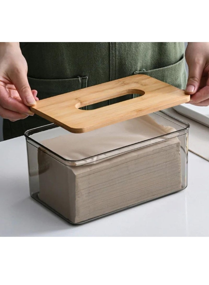 Acrylic Tissue Box with Bamboo Lid for Desk Organization - Image 2