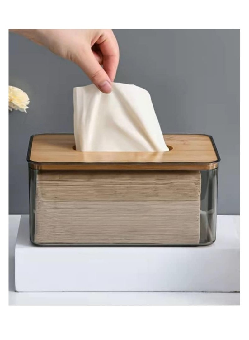 Acrylic Tissue Box with Bamboo Lid for Desk Organization - Image 5