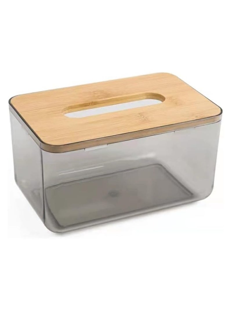 Acrylic Tissue Box with Bamboo Lid for Desk Organization - Image 4