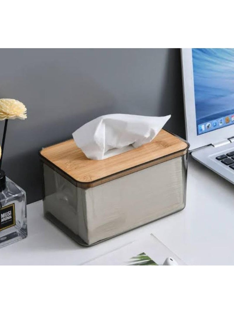 Acrylic Tissue Box with Bamboo Lid for Desk Organization - Image 3