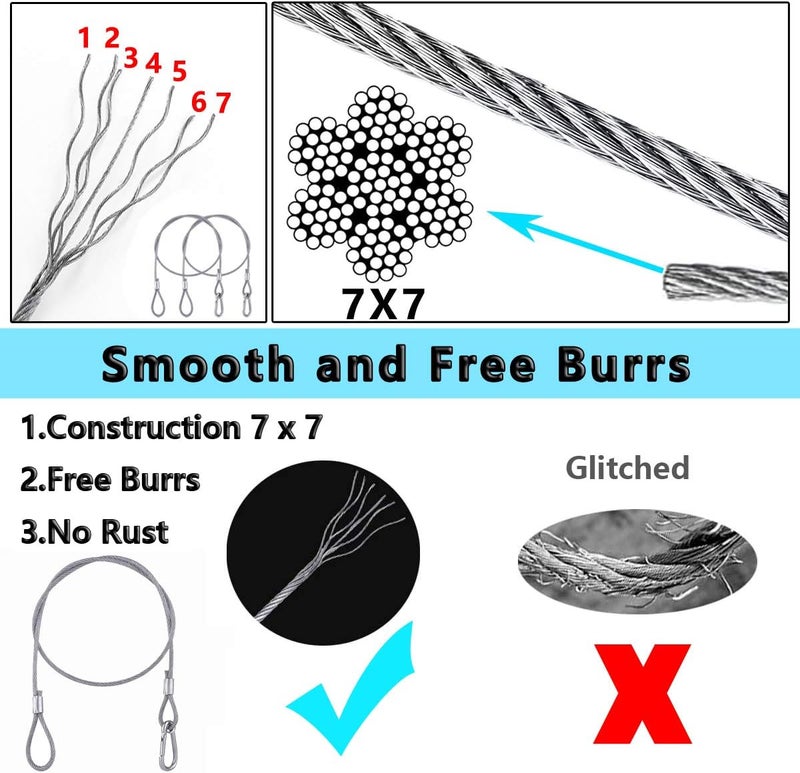 Lsqurel 5 Pack Stage Light Safety Cable Stainless Steel Security Wire for Lighting, Luggage, Garage Goor, Camera - Image 3