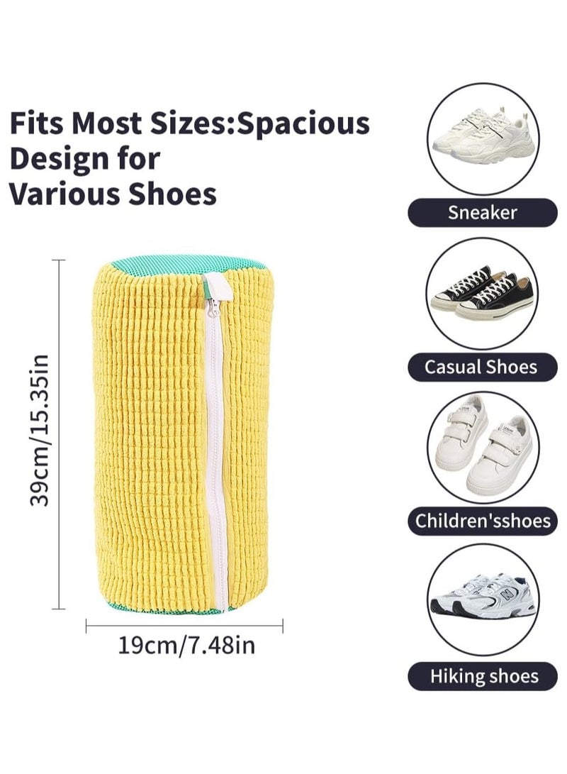 حقيبة غسيل أحذية متينة لجميع الأنواع – صفراء مع سحاب أزرق، حقيبة غسيل واقية بداخلية مبطنة غنية، مثالية للأحذية الرياضية والعادية - Image 3