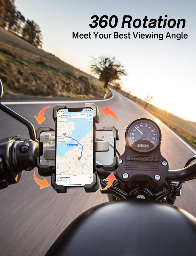 Delobon Bike Phone Holder Handlebar,Motorcycle Phone Mount,ATV Cell Phone Clamp,Scooter Phone Clip for iPhone 15 Pro Max14 13 12plus, Samsung S24Ultra S23 and More 4.7" to 7.0" inch Phone - Image 3