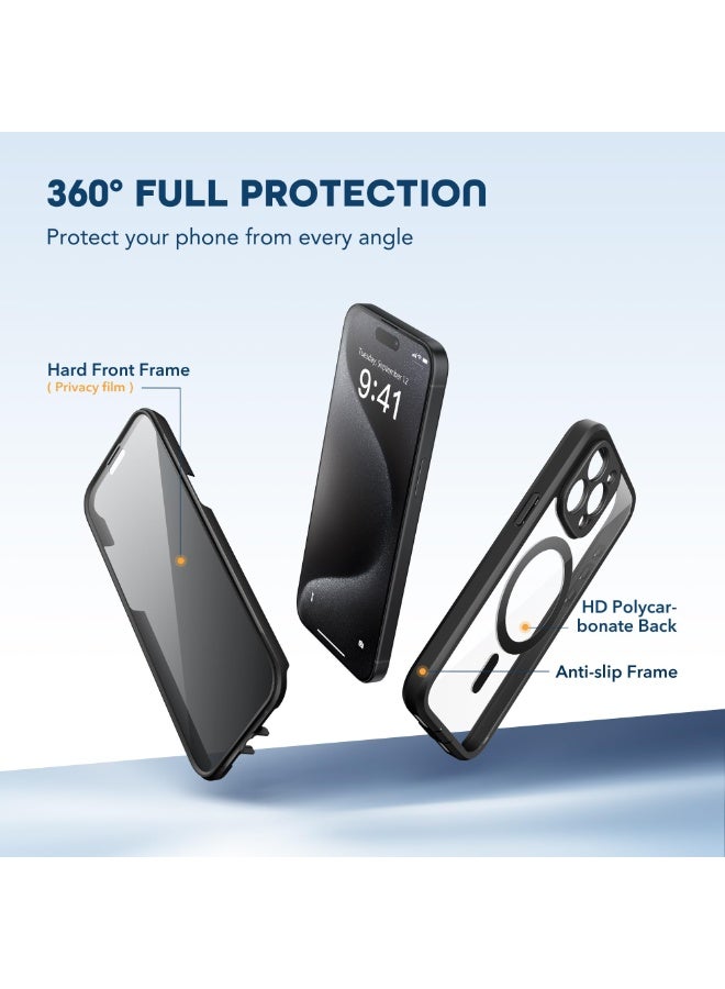 TIESZEN Magnetic for iPhone 15 Pro Case, Compatible with MagSafe, Built-in Privacy Screen Protector and Camera Protection, Anti Spy Full Body Dustproof Shockproof Hard Phone Case 6.1", Black - Image 5