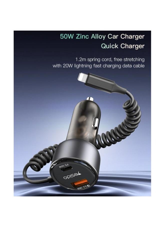 Yesido - Y57 50W Fast Charging Car Charger | Built-in Lightning car  lighting port charger adapter - Image 1