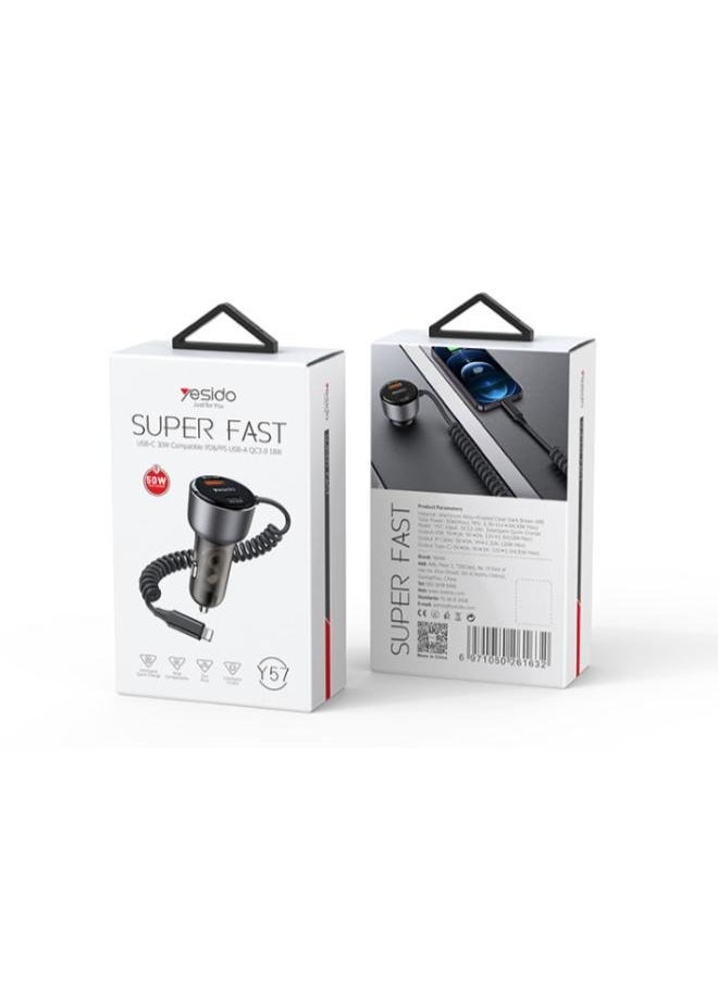 Yesido - Y57 50W Fast Charging Car Charger | Built-in Lightning car  lighting port charger adapter - Image 1