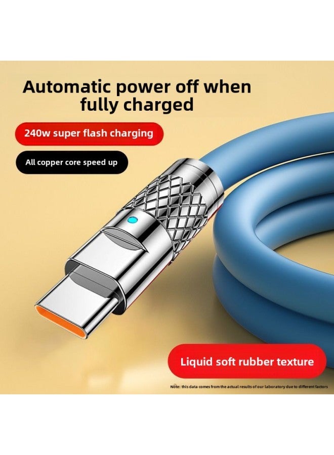 240W Bold Metal Data Cable Fast Charging Suitable For Huawei Apple Glory Mobile Phone Tablet Typec Charging Line 6A-Color:Water Yao Blue 【thunder Mecha Thick Line Body】 Pingguo Interface-240w Flying - Image 3