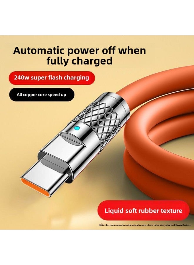 240W Bold Metal Data Cable Fast Charging Suitable For Huawei Apple Glory Mobile Phone Tablet Typec Charging Line 6A-Color:Water Yao Blue 【thunder Mecha Thick Line Body】 Pingguo Interface-240w Flying - Image 2