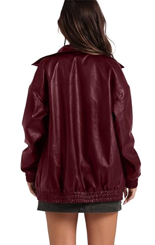 Sampeel Red Leather Jacket Women Faux Oversized Motorcycle Bomber Coats 2025 Fall Fashion Outfits Winter Clothes L - Image 3