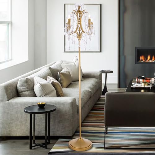 TOCHIC 5-Light Farmhouse Tranditional Crystal Floor Lamp, Gold Craft Candelabra Lighting Fixture 65'' Tall for Living Room, Dining Room, Entryway, Bedroom - Image 1