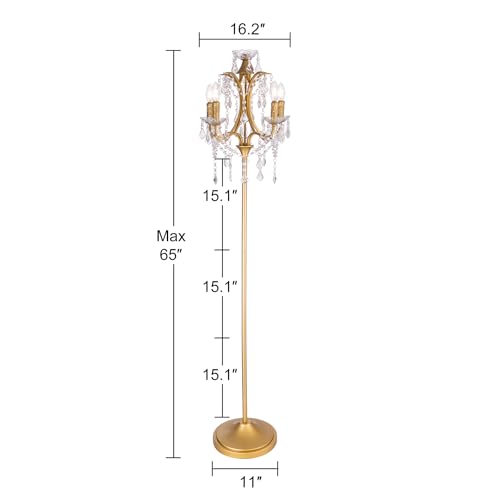 TOCHIC 5-Light Farmhouse Tranditional Crystal Floor Lamp, Gold Craft Candelabra Lighting Fixture 65'' Tall for Living Room, Dining Room, Entryway, Bedroom - Image 2