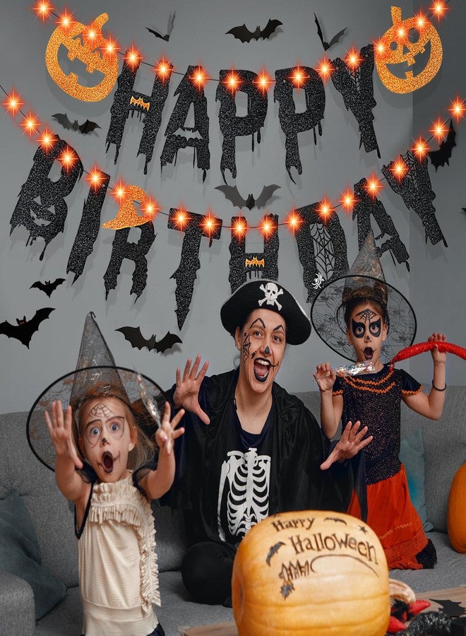 Roberly Halloween Birthday Party Decorations, Halloween Birthday Banner with Lights Include Pumpkin Signs Bat Stickers Supplies for Horror Home Party Fireplace Decorations - Image 2