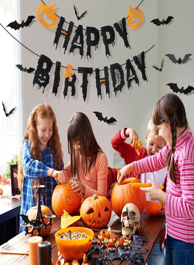 Roberly Halloween Birthday Party Decorations, Halloween Birthday Banner with Lights Include Pumpkin Signs Bat Stickers Supplies for Horror Home Party Fireplace Decorations - Image 5