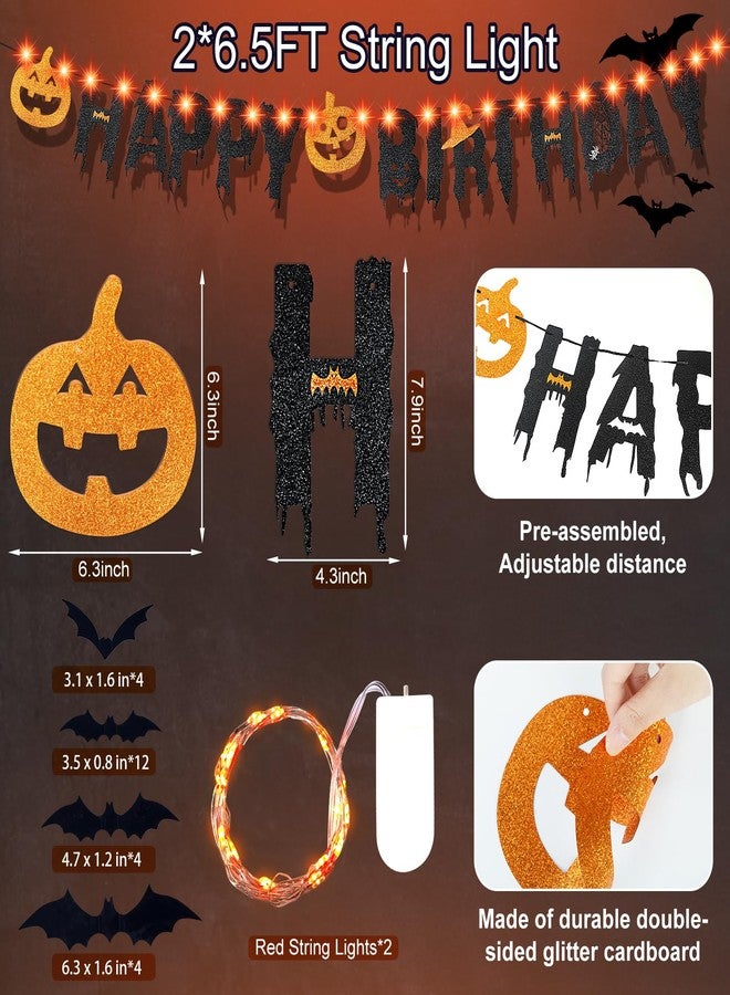 Roberly Halloween Birthday Party Decorations, Halloween Birthday Banner with Lights Include Pumpkin Signs Bat Stickers Supplies for Horror Home Party Fireplace Decorations - Image 3