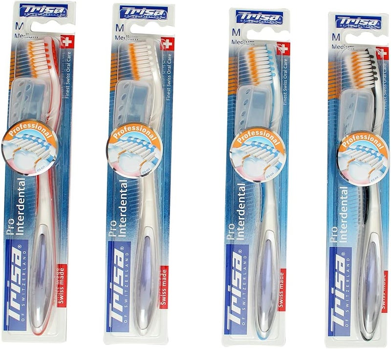 TRISA Pro Interdental Medium Professional Cleaning AdultToothbrush, with Travel Cap, Finest Swiss Oral Care, 1 Pc. Assorted color - Image 1