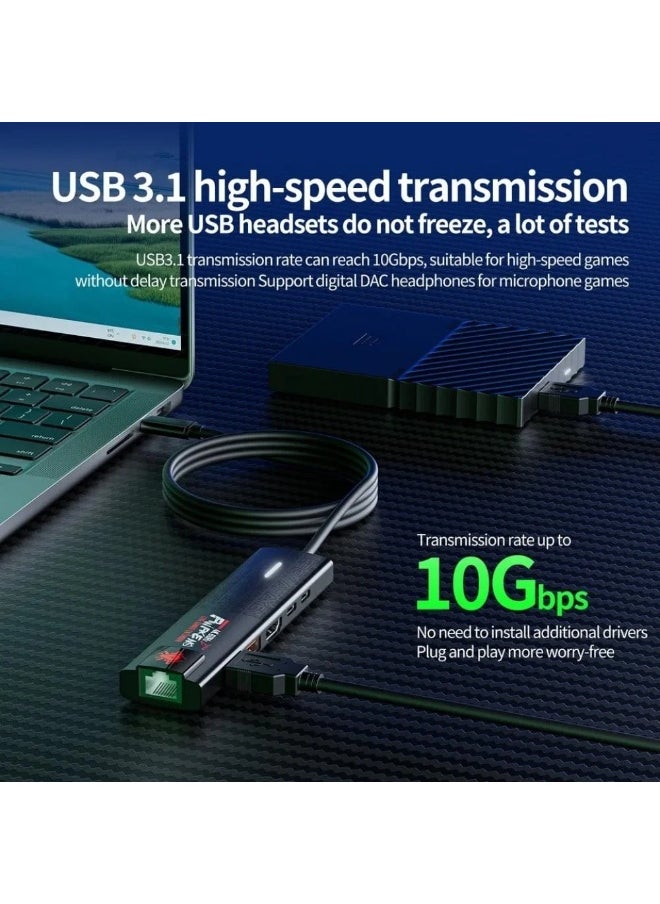 Plextone - Plextone GS1 6-in-1 Type-C Hub gives you the benefit of 6 versatile ports in a compact device, whether you need to connect a 4K display, charge your devices at super-fast PD speeds of up to 100W, a lightning-fast internet connection port, a Type-C port for connecting devices, and two USB ports for high-speed data transfer, black. - Image 1